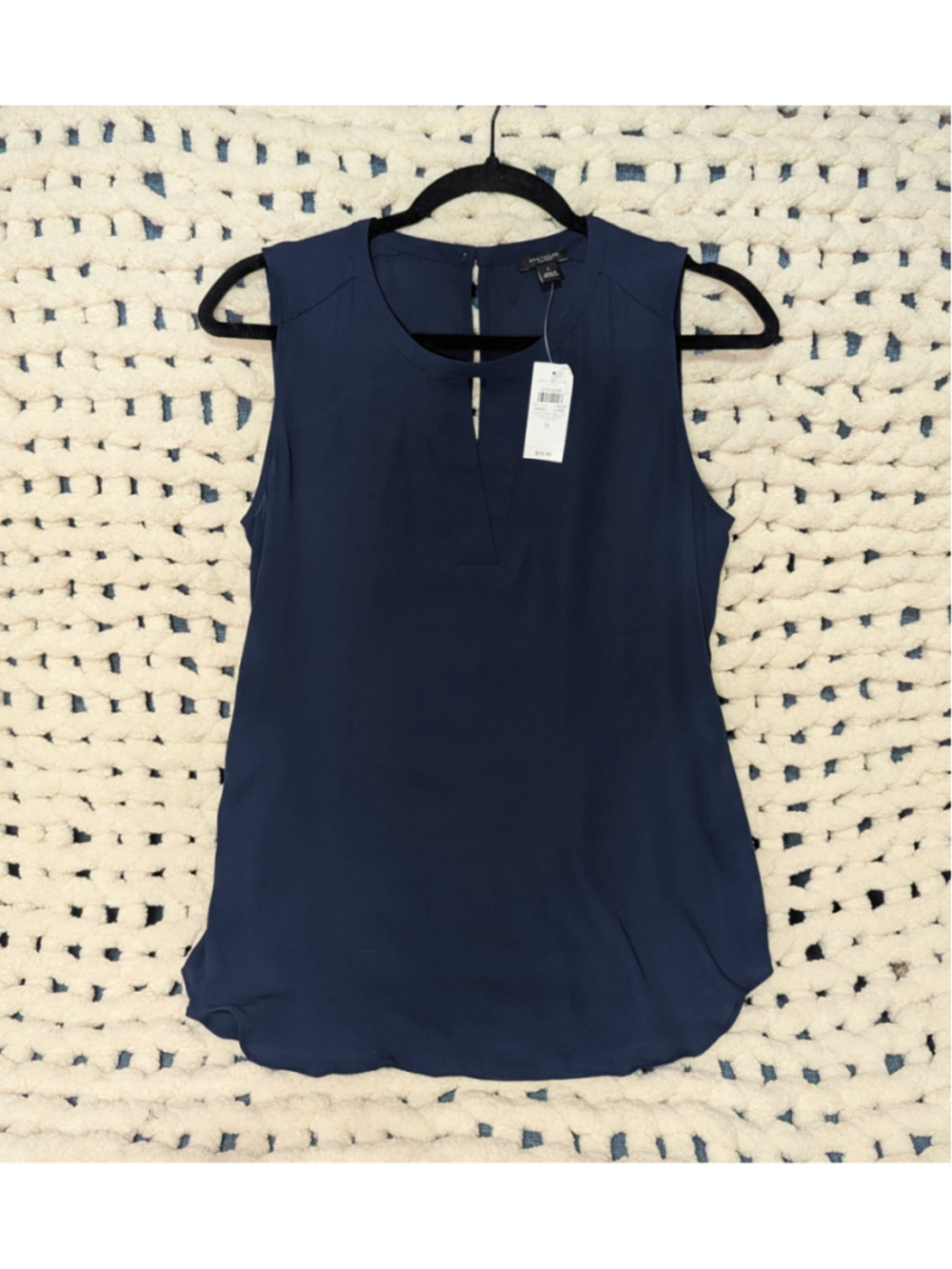 Ann Taylor Factory Sleeveless Navy Split Neck Blouse Top NWT Size Small
